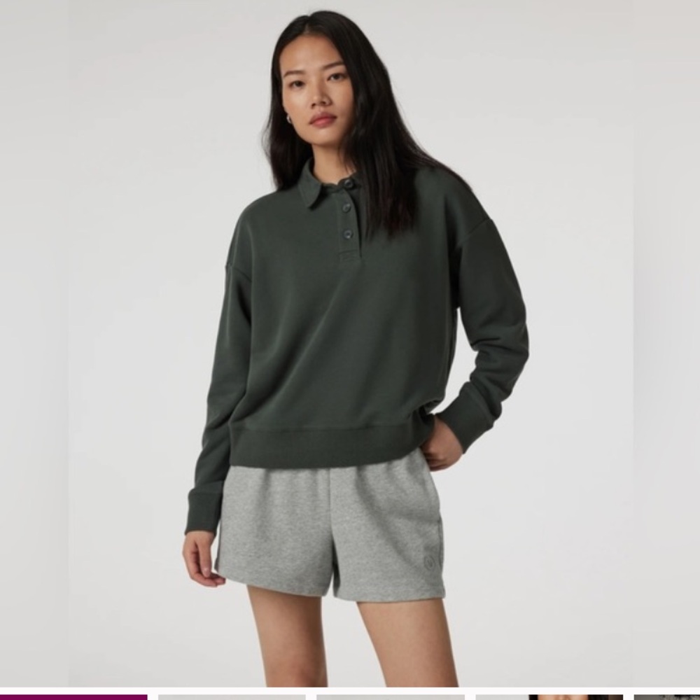 Vuori Sedona Rugby Dark Green Button Neckline Sweatshirt